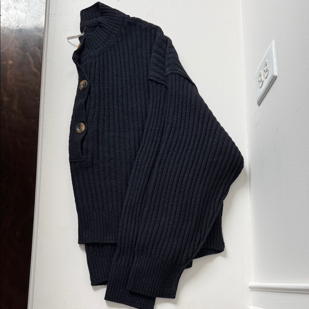 Free People Dark Ribbed Cardigan Sweater